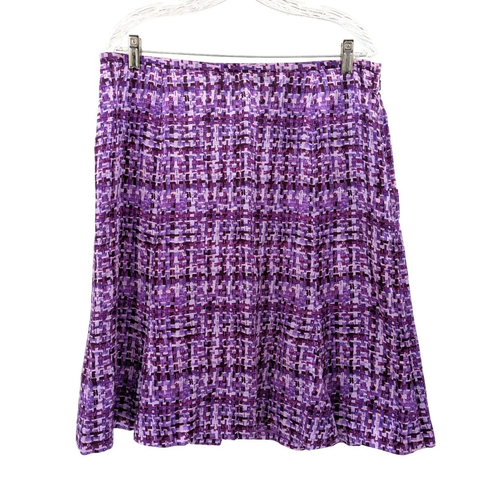 Barrie Pace 100% Silk Purple Abstract Midi Skirt‎ Artsy Retro Size 16